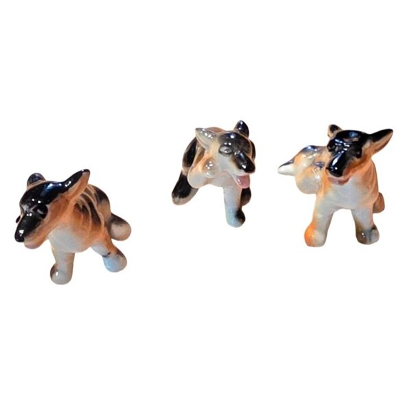 3 Miniature German Shepherd Dog Figurines Ceramic Hand-Painted Collectibles - Picture 1 of 13
